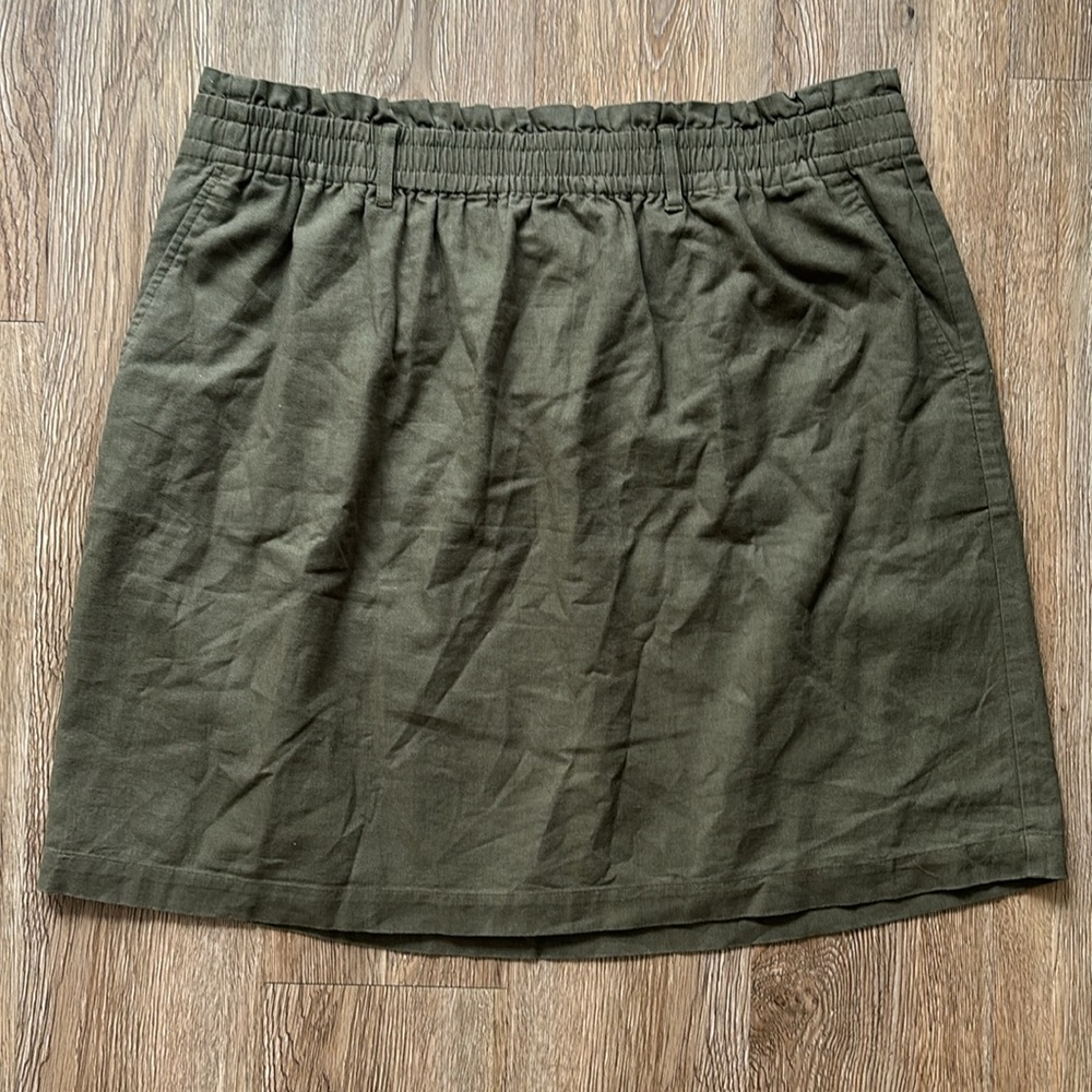 J Crew Olive Green Linen Blend Skirt Size XL